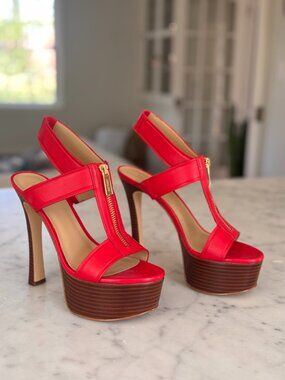 Michael Kors Berkley Leather Red Platform Sandal - Size 6.5